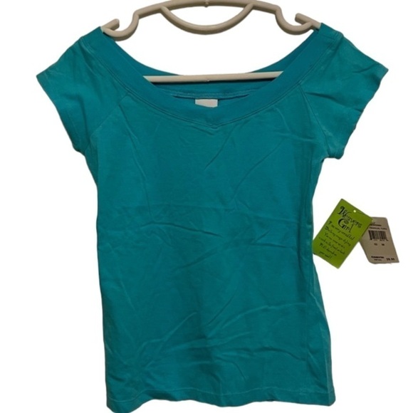 NWT Weavers 100% Cotton Turquoise V Neck Tshirt Size Medium - Picture 1 of 4